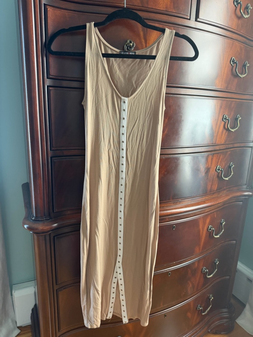 Fashion Nova Beige Button-Front Tank Midi Dress